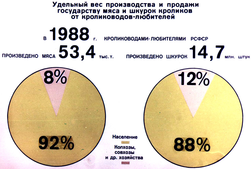 Удельный вес производства и продажи государству мяса и шкурок кроликов от кролиководов-любителей
